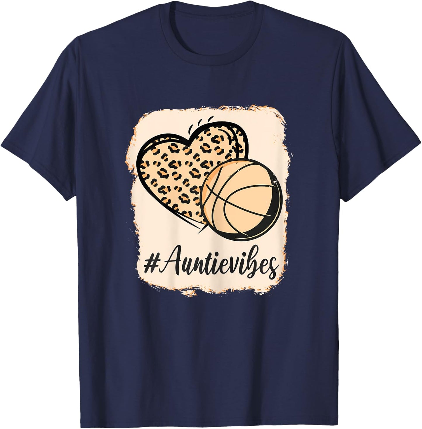 Bleached Basketball Vibes Auntie Messy Bun Love Ball Aunt T-Shirt - T-Shirt | Navy