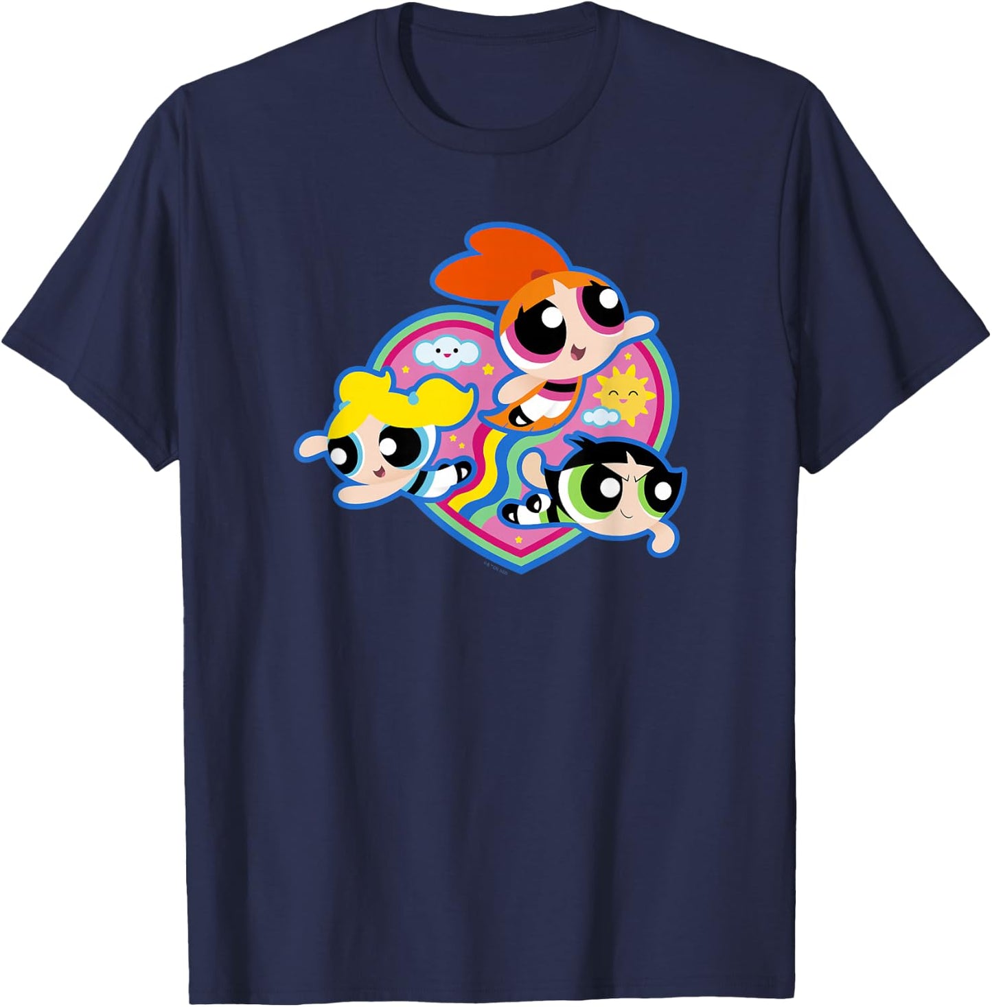 The Powerpuff Girls Group Rainbow Heart Flight T-Shirt - T-Shirt | Navy