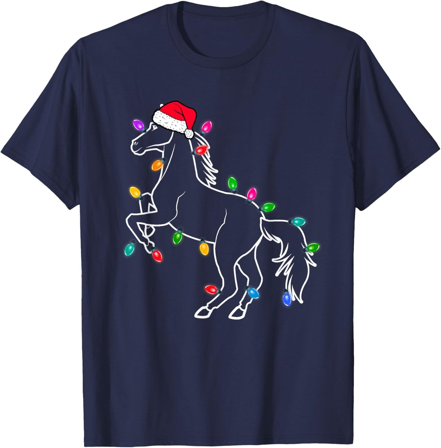 Christmas Horse Christmas Lights Cute for Families, Men, Women, Kids - Black, Short Sleeve, Regular Fit, Small T-Shirt - T-Shirt | Navy