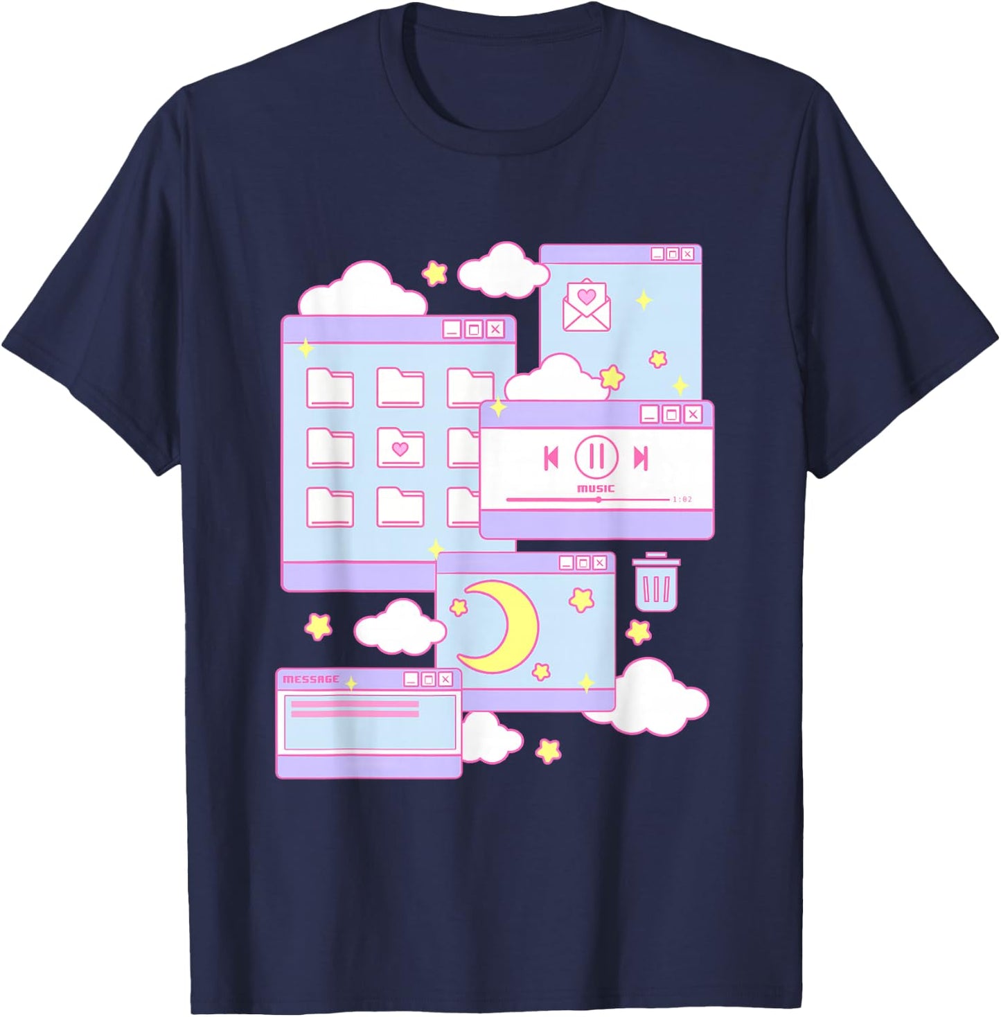 90s Grunge Kawaii E-Girl Browser Pastel T-Shirt - T-Shirt | Navy