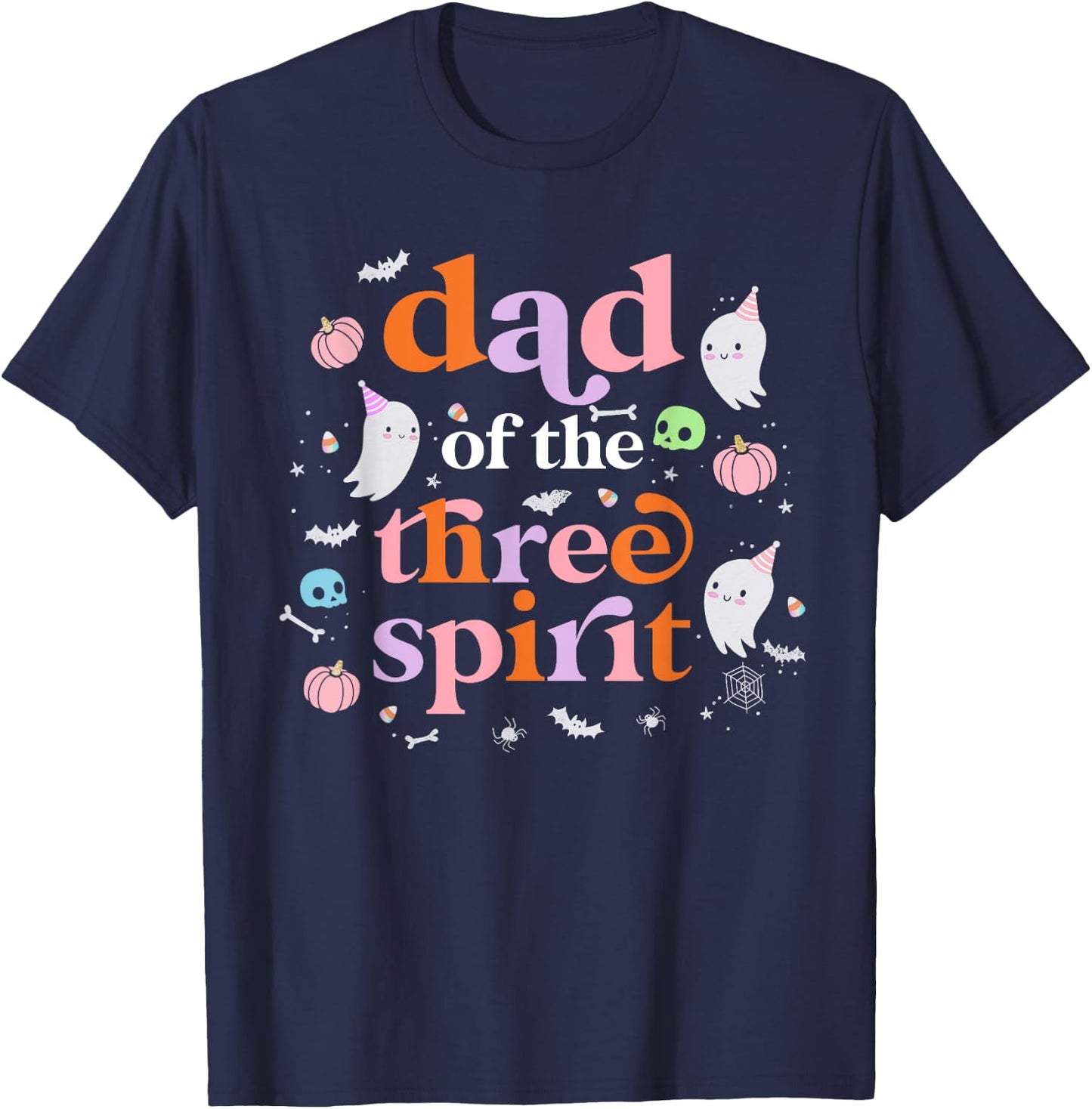 Dad of The Three Spirit Halloween 3rd Bday Boy Ghost T-Shirt - T-Shirt | Navy