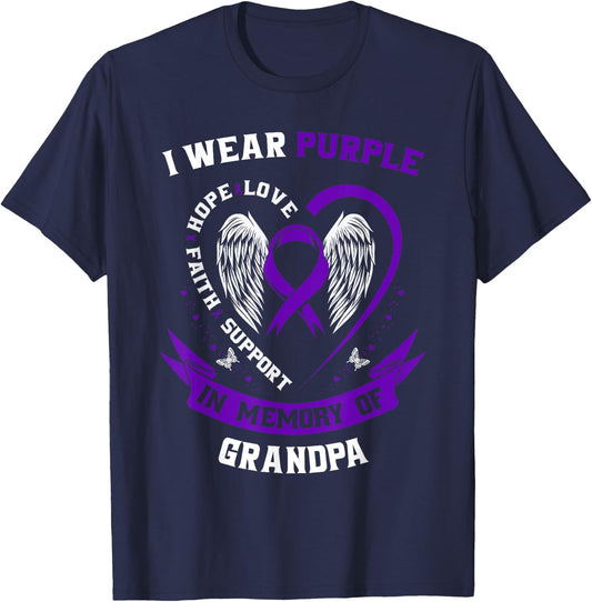 Wear Purple In Memory of Grandpa Pancreatic Cancer Awareness T-Shirt - T-Shirt | Navy
