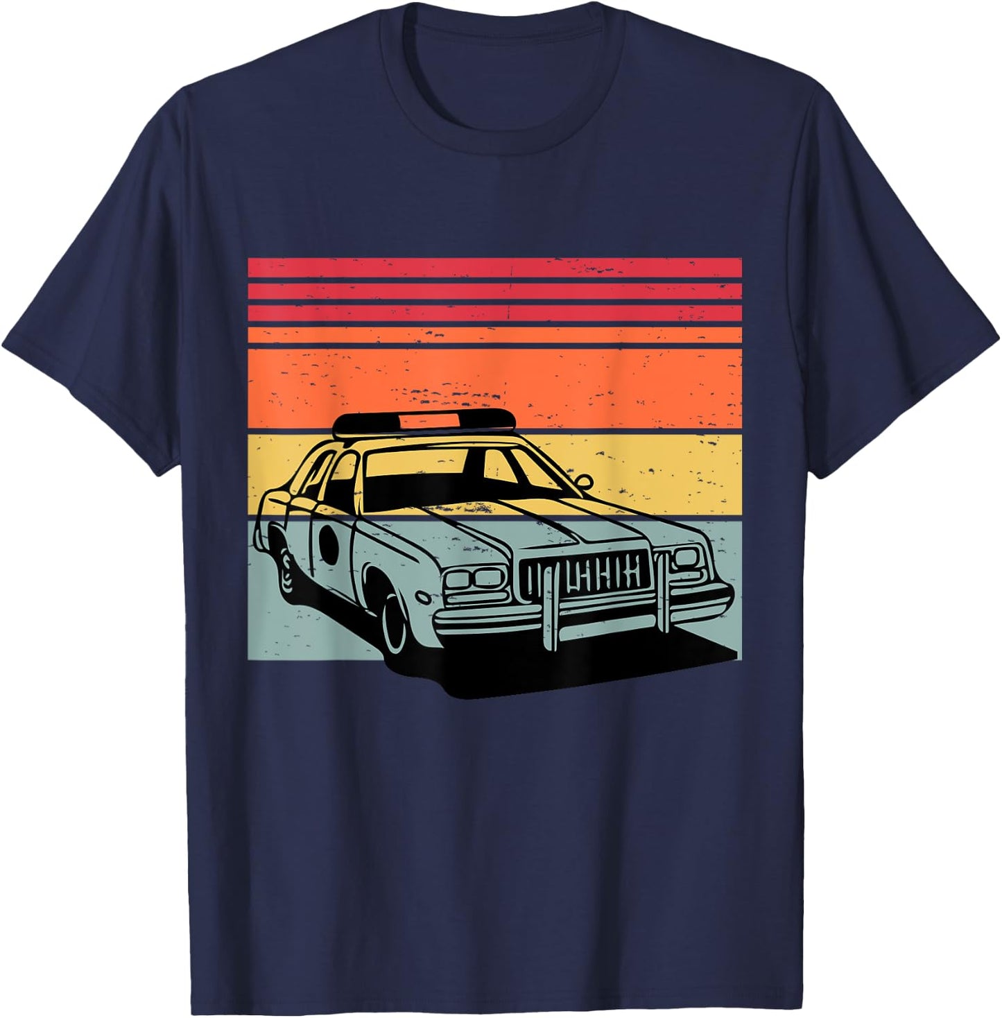 Police Car TV Cop Shows Vintage Retro 70s & 80's Sunset T-Shirt - T-Shirt | Navy