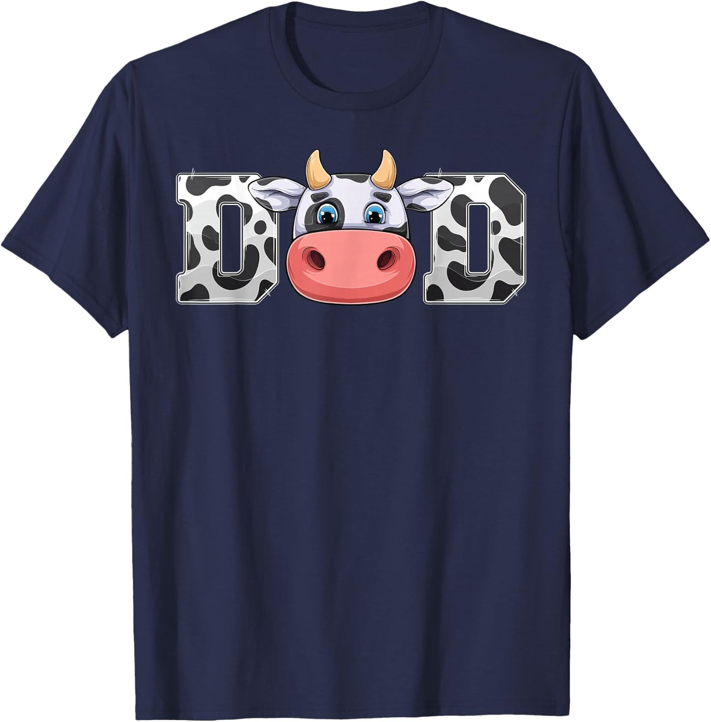Dad Cow Print Cowboy Animal Pattern Farmer Cow Father Dad T-Shirt - T-Shirt | Navy