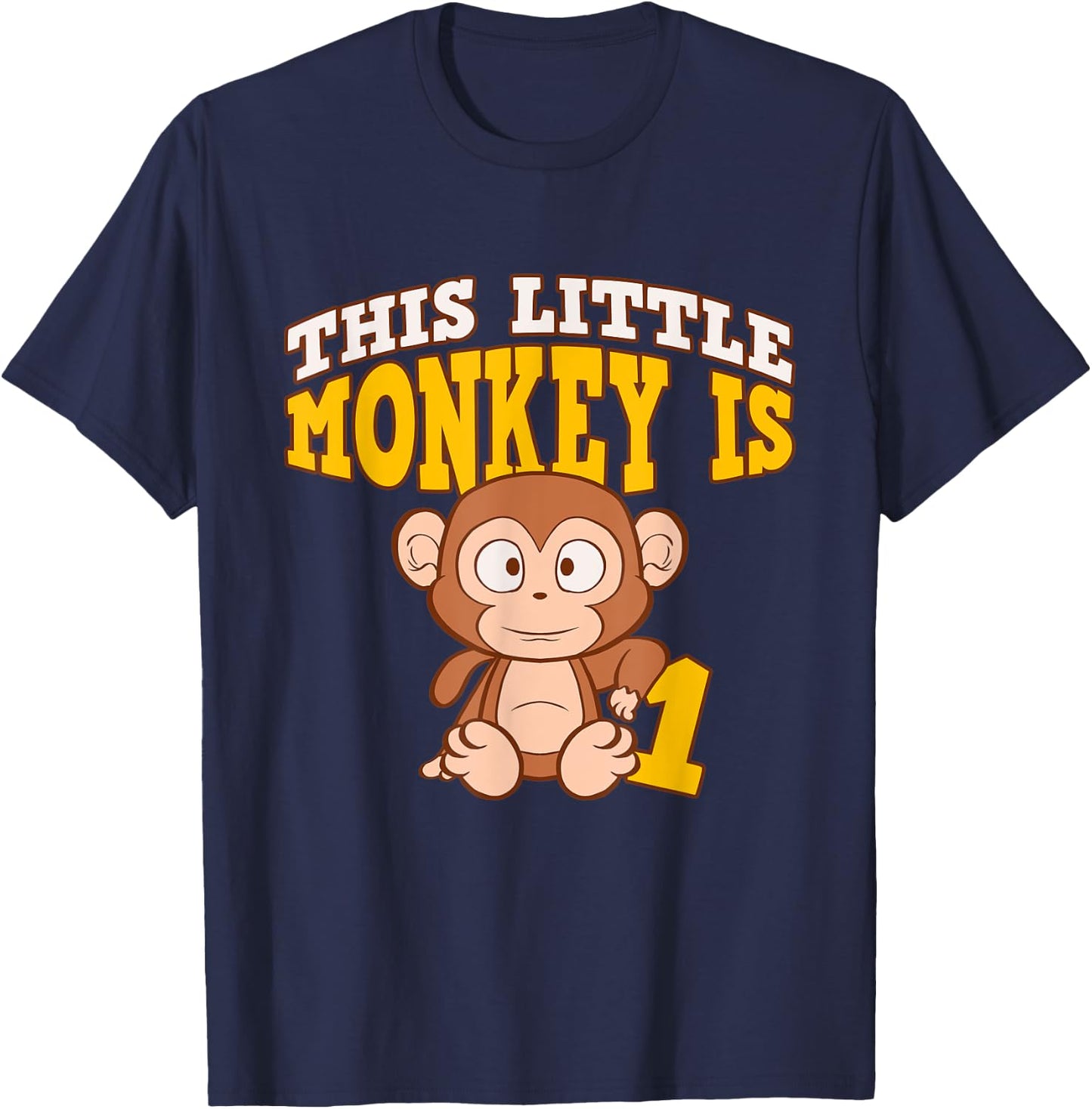 This Little Monkey Is 1 1st Birthday Party Bday Celebrant T-Shirt - T-Shirt | Navy