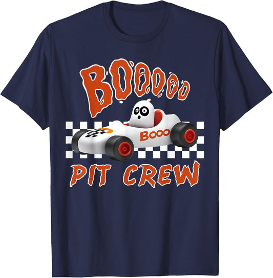Boo Ghost Pit Crew Racing Halloween Matching Race Car Party T-Shirt - T-Shirt | Navy