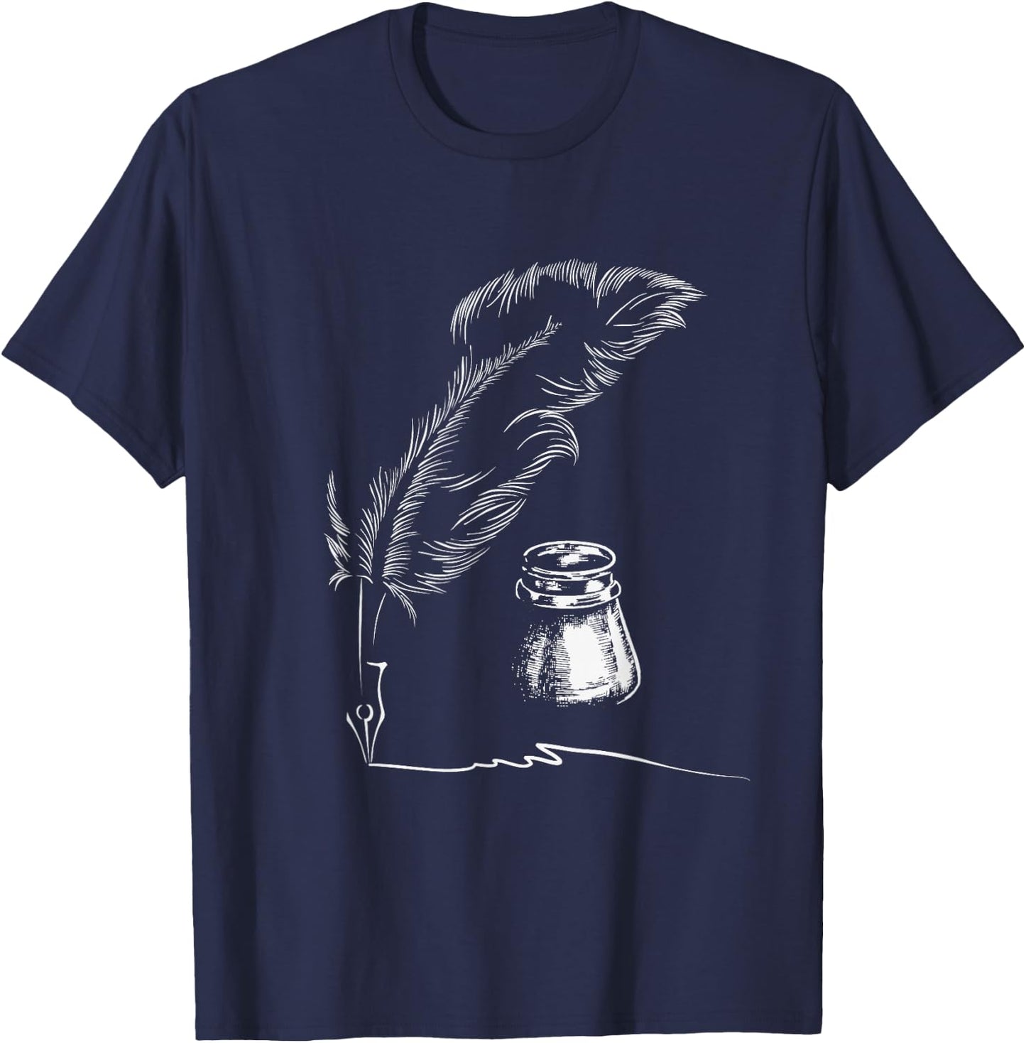Feather Inkpot - Author Book Writer Novelist Poet Writing Small T-Shirt - T-Shirt | Navy