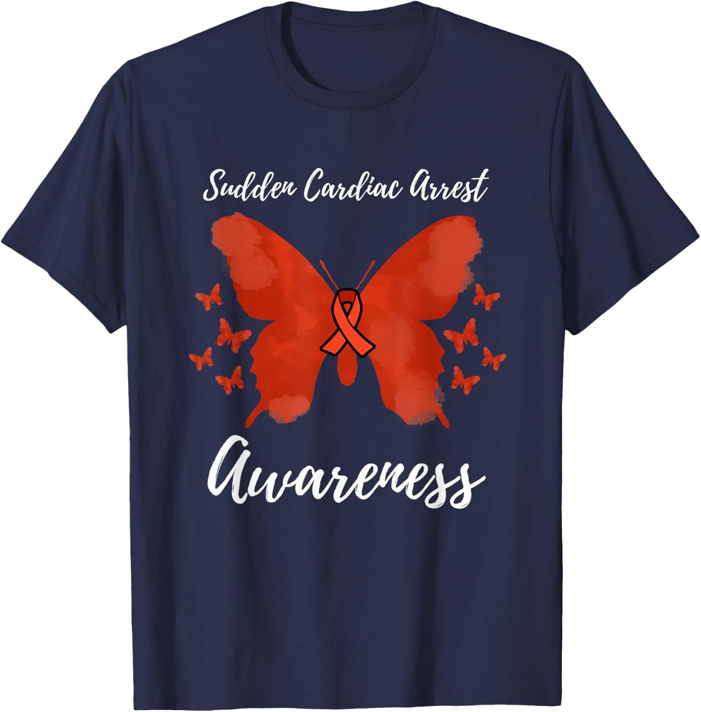Red Ribbon SCA Sudden Cardiac Arrest Awareness T-Shirt - T-Shirt | Navy
