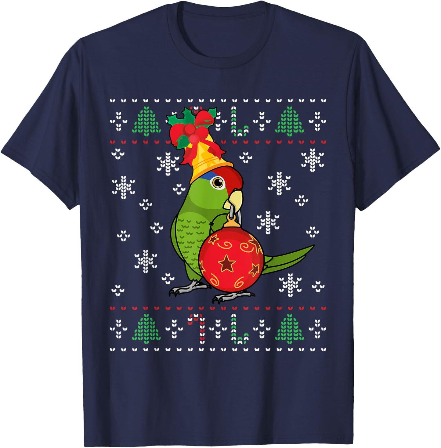 Mexican Red-headed Amazon Parrot I Ugly Christmas T-Shirt - T-Shirt | Navy