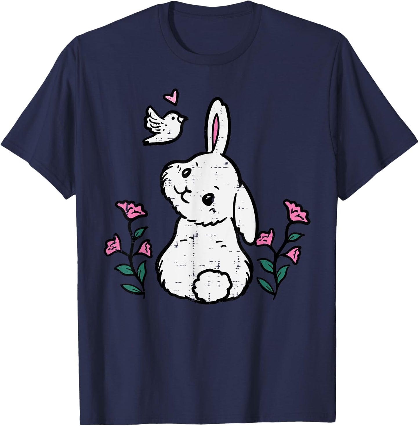 Bunny Bird Flowers Easter Spring Rabbit Women Girls Kids T-Shirt - T-Shirt | Navy
