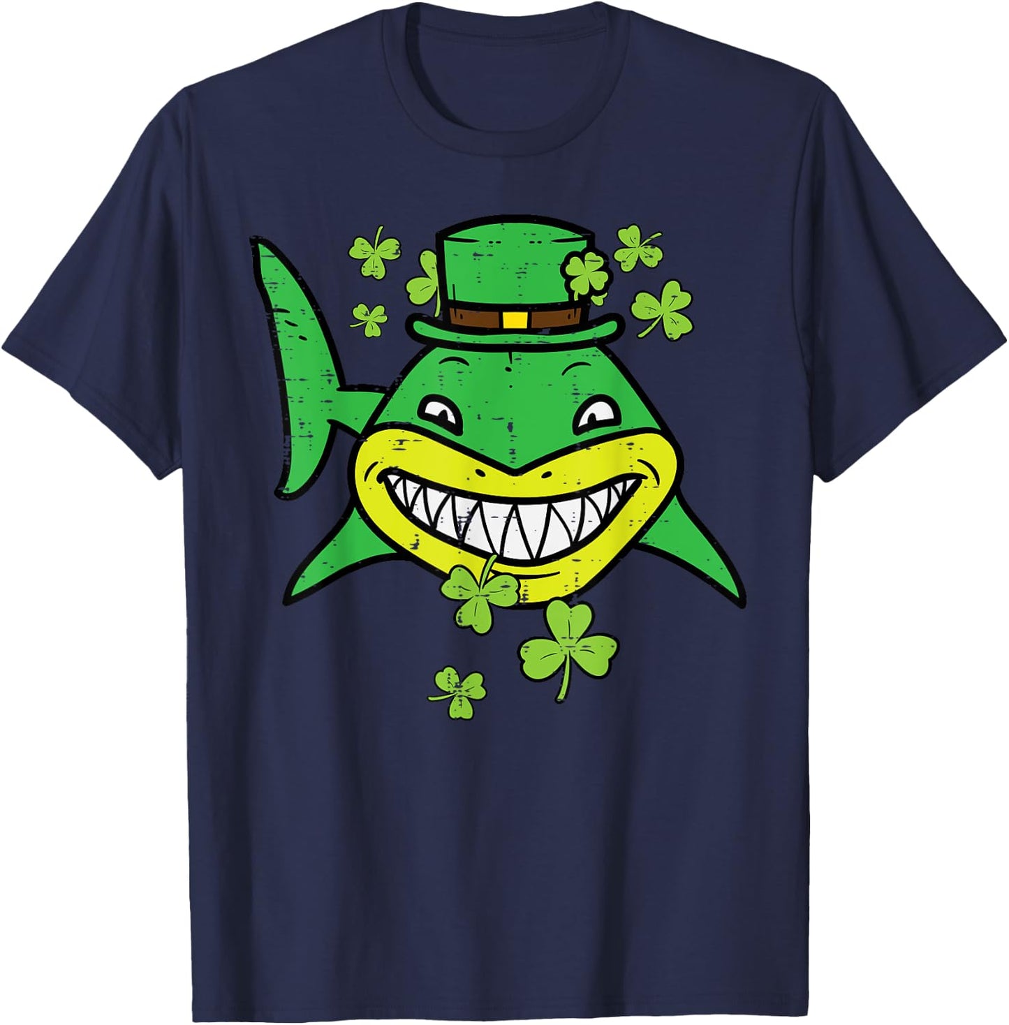 St Patricks Day Shark Saint Paddys Pattys Irish Men Boys Kid T-Shirt - T-Shirt | Navy