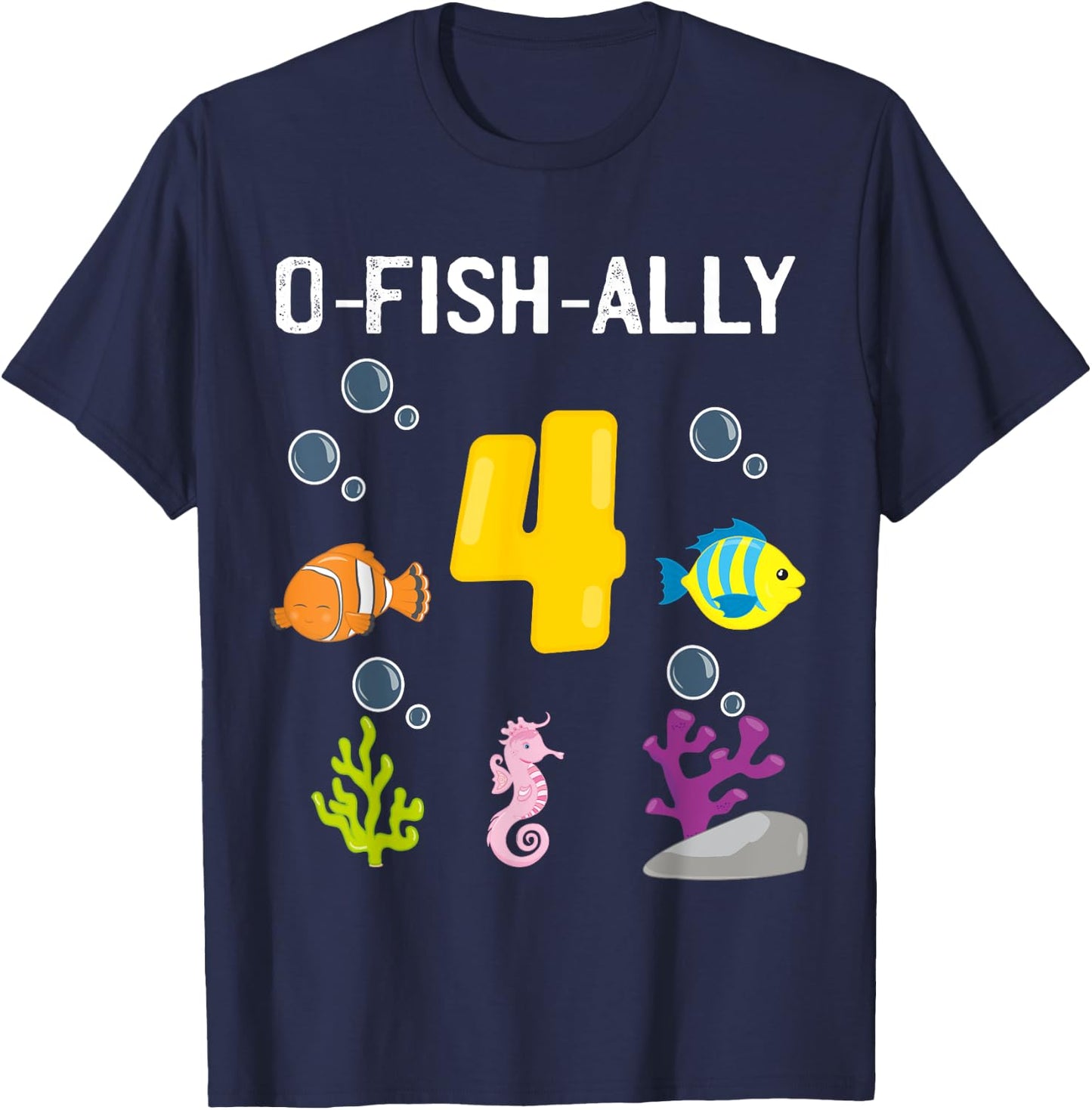 Ofishally Four Year Old Fishing Themed 4Th Birthday Girl Boy T-Shirt - T-Shirt | Navy