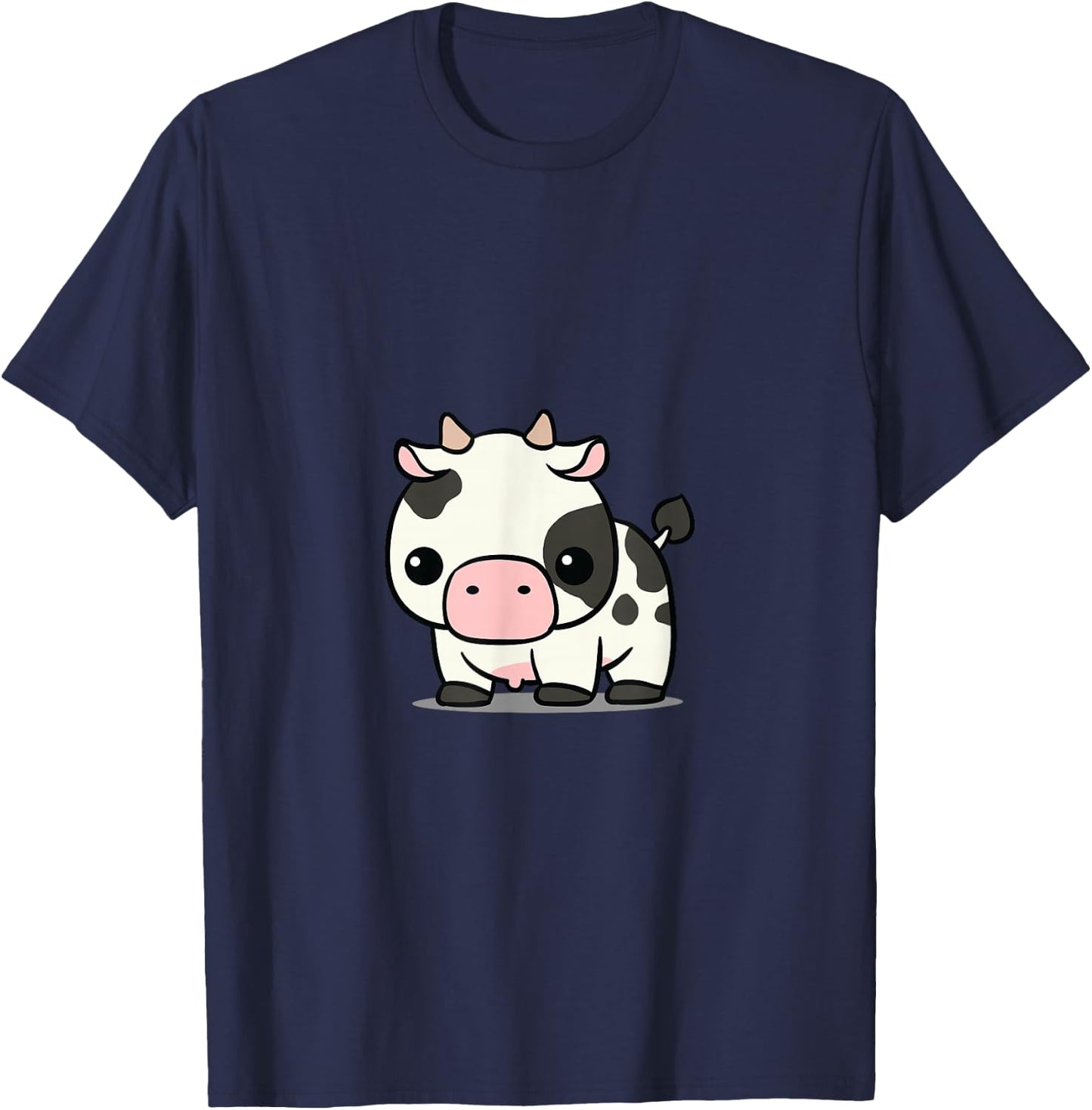 Chibi Kawaii Cow Farmer Farm Animal Lover T-Shirt - T-Shirt | Navy