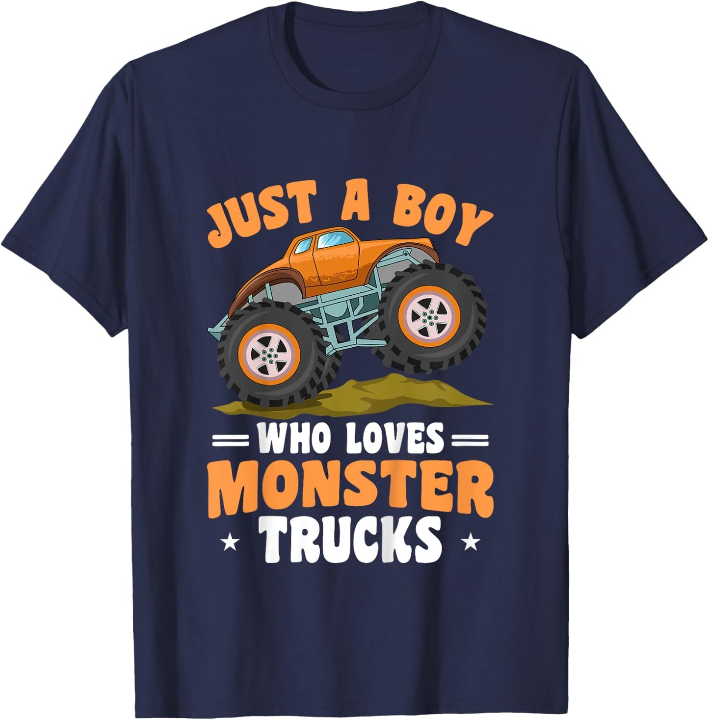 Kids Toddler Just A Boy Who Loves Monster Trucks T-Shirt - T-Shirt | Navy