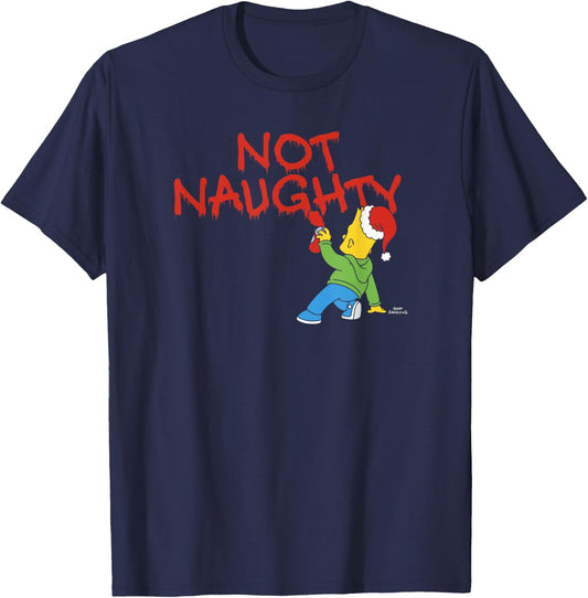 The Simpsons Christmas Bart Graffiti Not Naughty V2 T-Shirt - T-Shirt | Navy