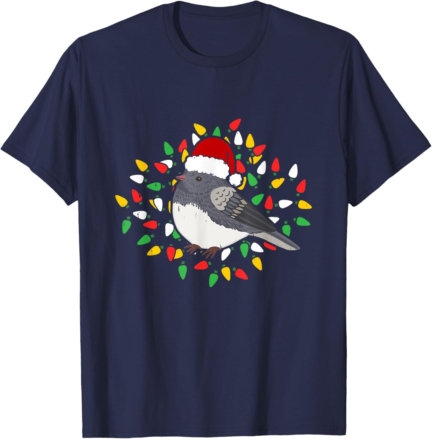 Holiday Xmas Santa Hat Dark Eyed Junco Bird Christmas T-Shirt - T-Shirt | Navy
