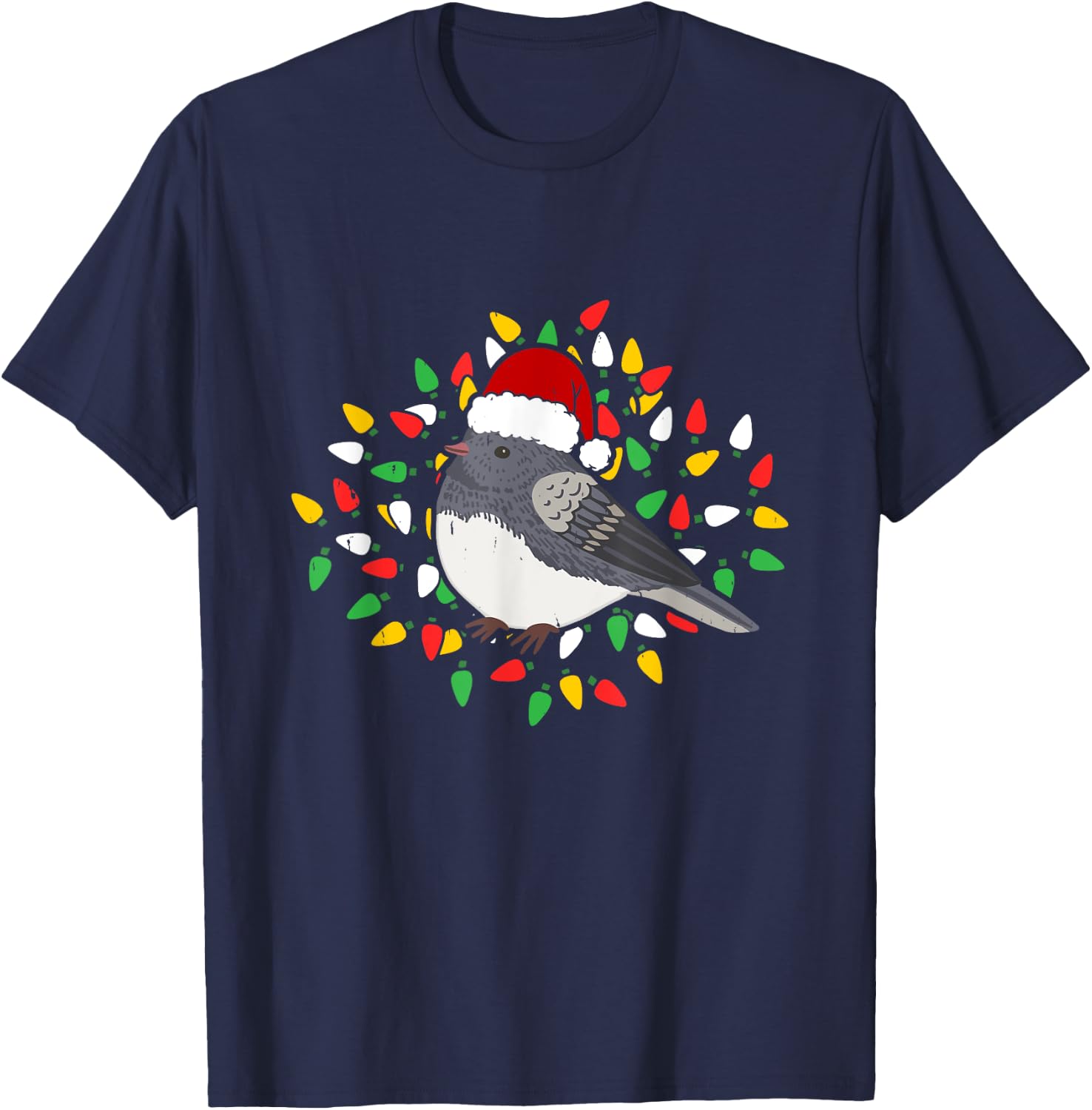 Holiday Xmas Santa Hat Dark Eyed Junco Bird Christmas T-Shirt - T-Shirt | Navy