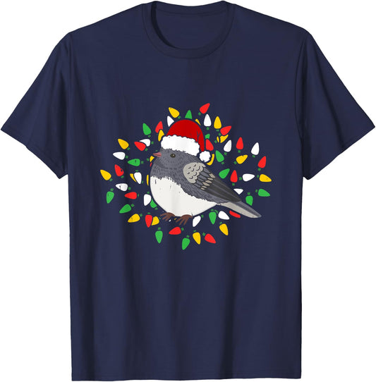 Holiday Xmas Santa Hat Dark Eyed Junco Bird Christmas T-Shirt - T-Shirt | Navy