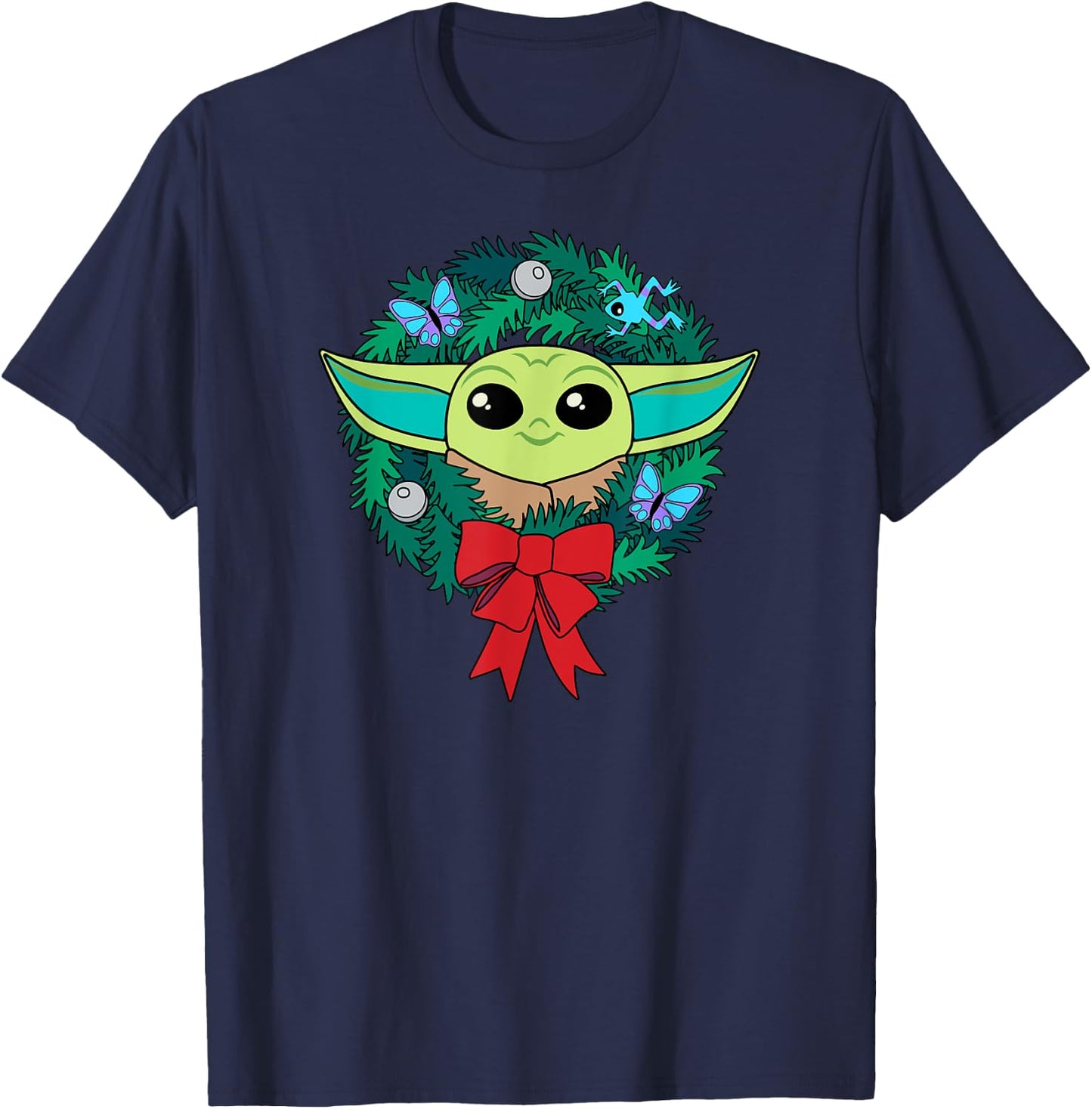 Amazon Essentials The Mandalorian Grogu Holiday Christmas Wreath T-Shirt - T-Shirt | Navy