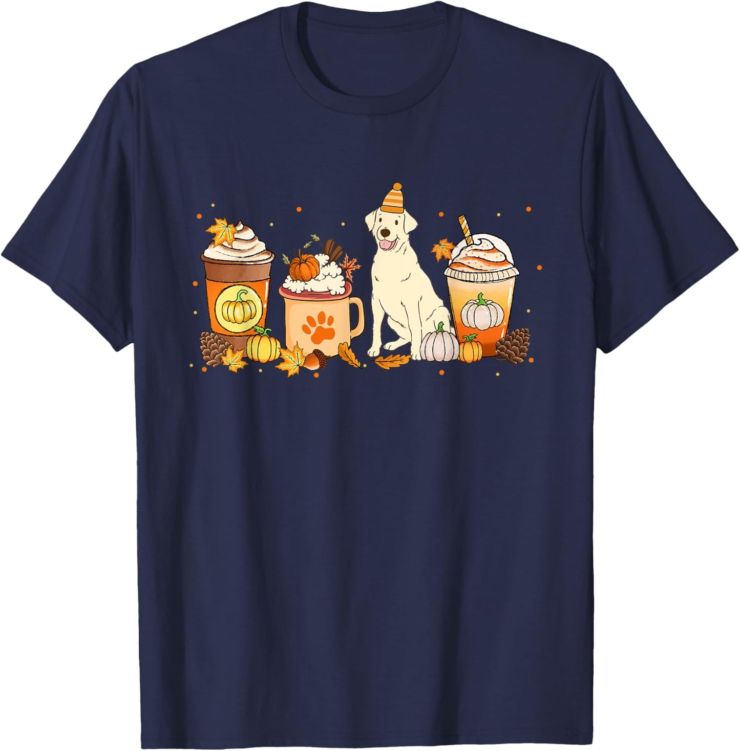 Labrador Retriever Coffee Pumpkin Spice Fall Thanksgiving T-Shirt - T-Shirt | Navy