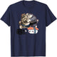 Sumo Cats Fighting for Sushi Japanese T-Shirt - T-Shirt | Navy
