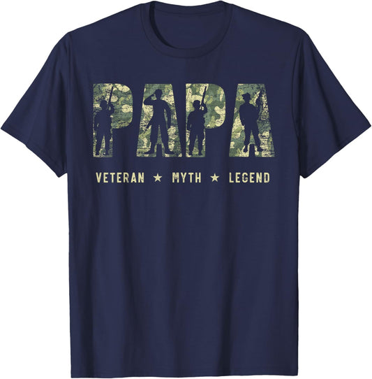 Papa Veteran Myth Legend American Flag Father's Day T-Shirt - T-Shirt | Navy