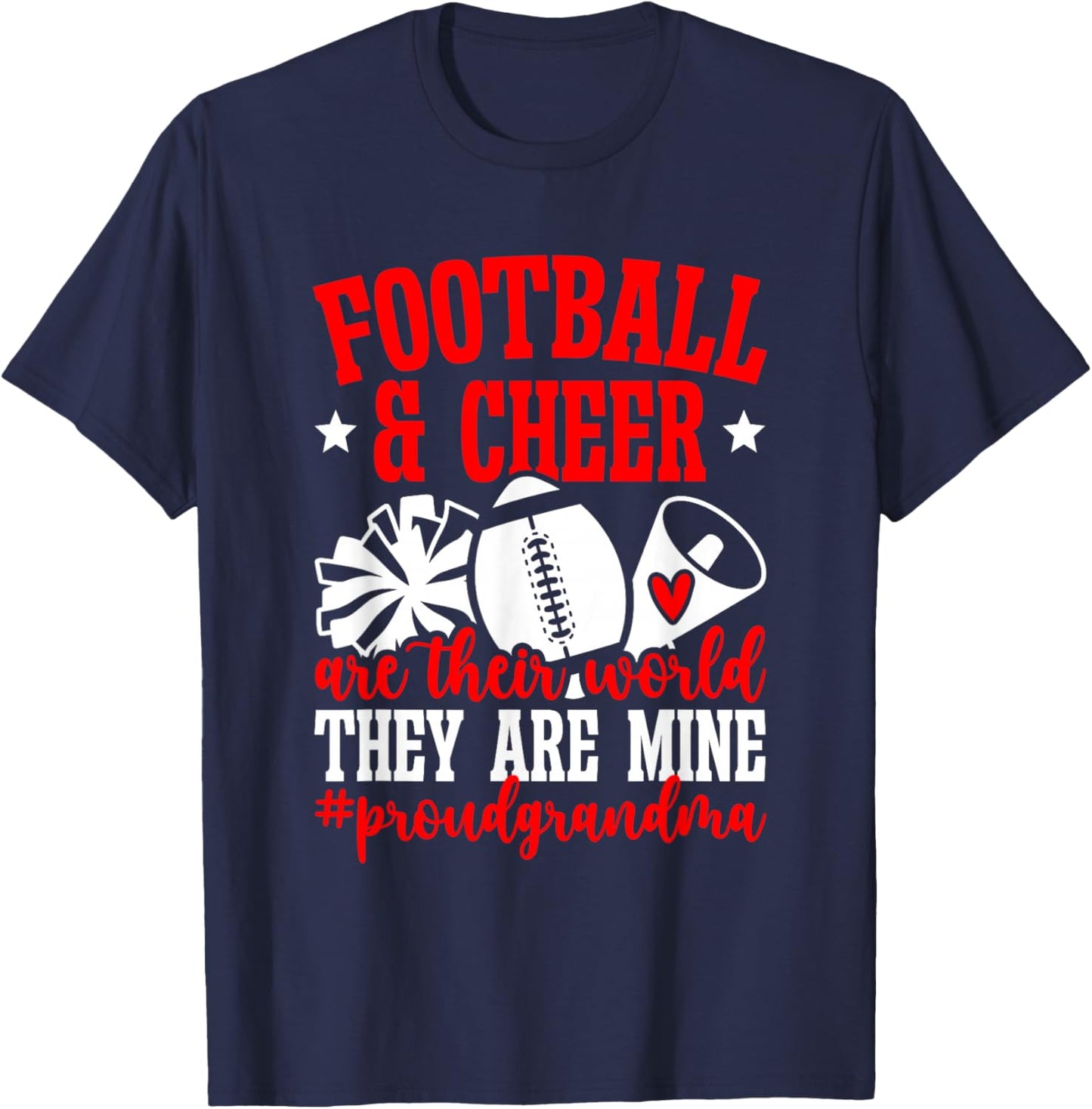 Football & Cheer Grandma Cheerleading and Football Grandma T-Shirt - T-Shirt | Navy