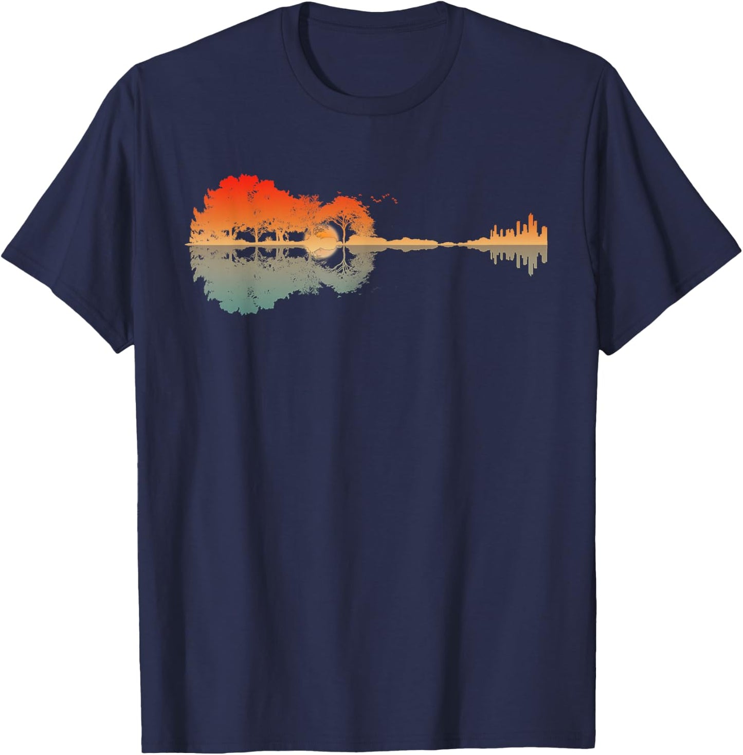 Vintage Guitar Forest Music Guitar Lover Guitarist Men Women T-Shirt - T-Shirt | Navy