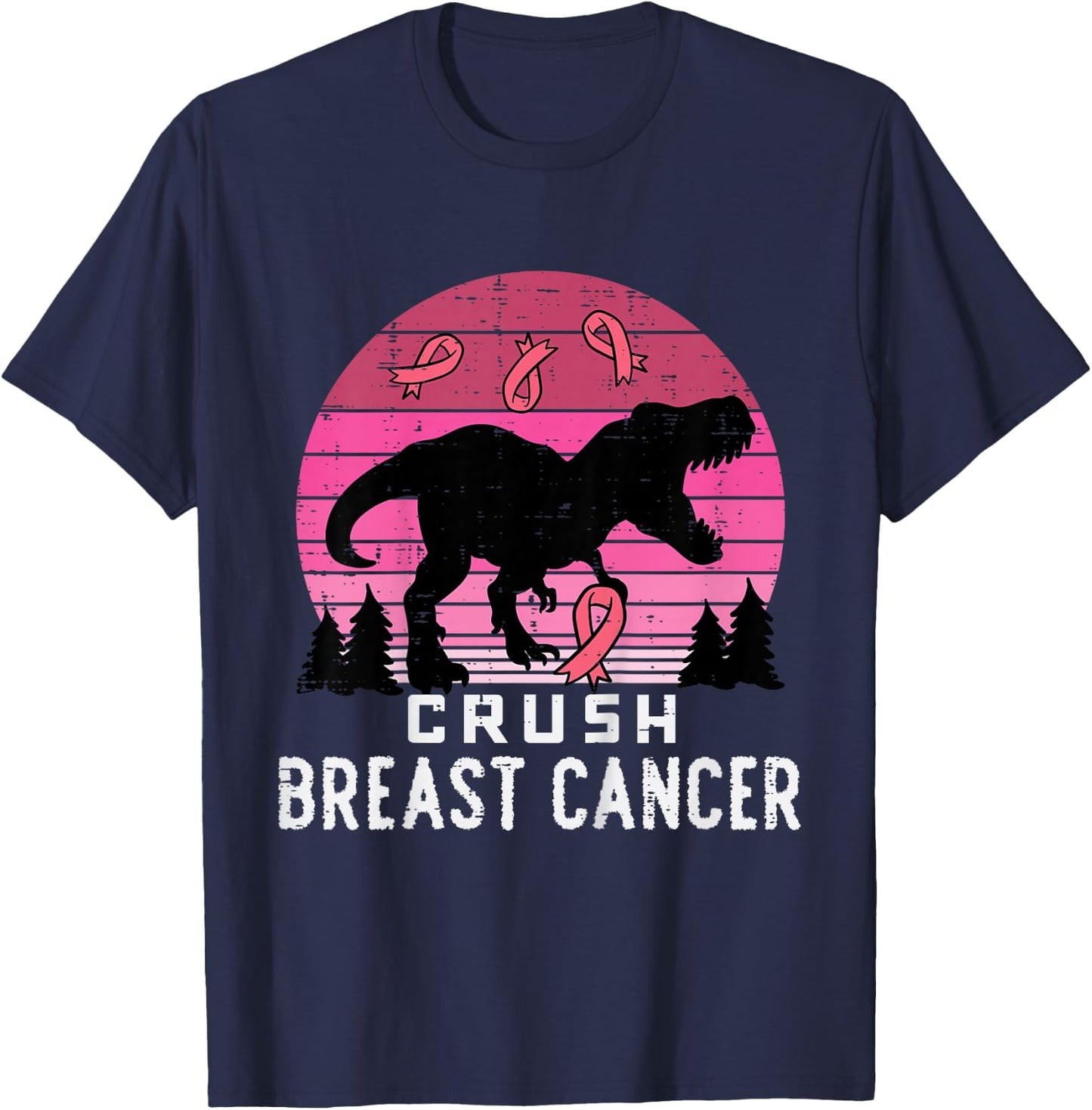 Kids Crush Breast Cancer Pink Trex Dino Awareness Toddler Boys T-Shirt - T-Shirt | Navy