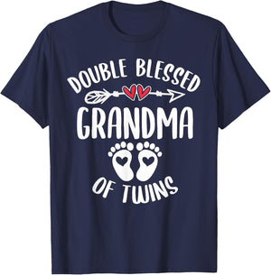 Double Blessed Grandma Of Twins - Funny Twin Grandmother T-Shirt - T-Shirt | Navy