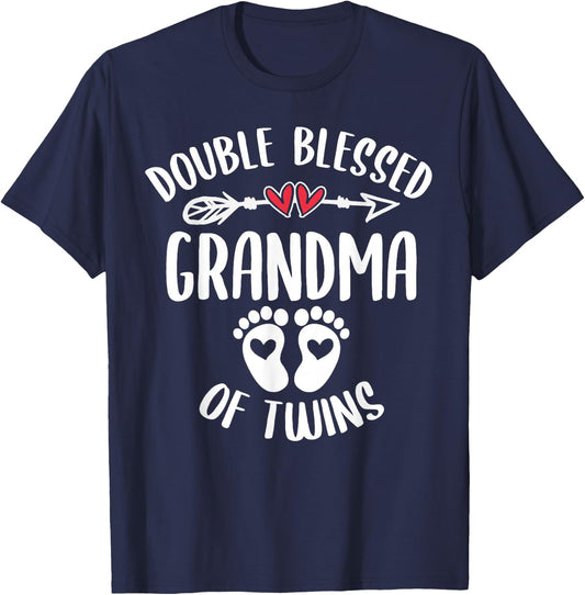 Double Blessed Grandma Of Twins - Funny Twin Grandmother T-Shirt - T-Shirt | Navy