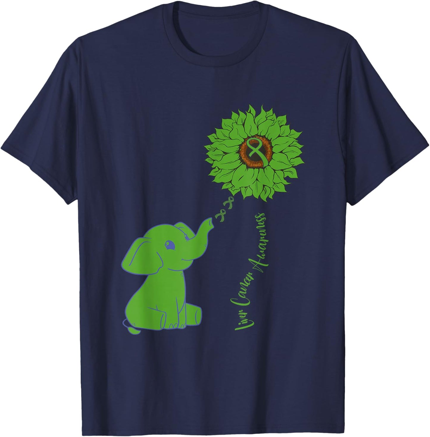Elephant Sunflower Ribbon Liver Cancer Awareness Warrior T-Shirt - T-Shirt | Navy