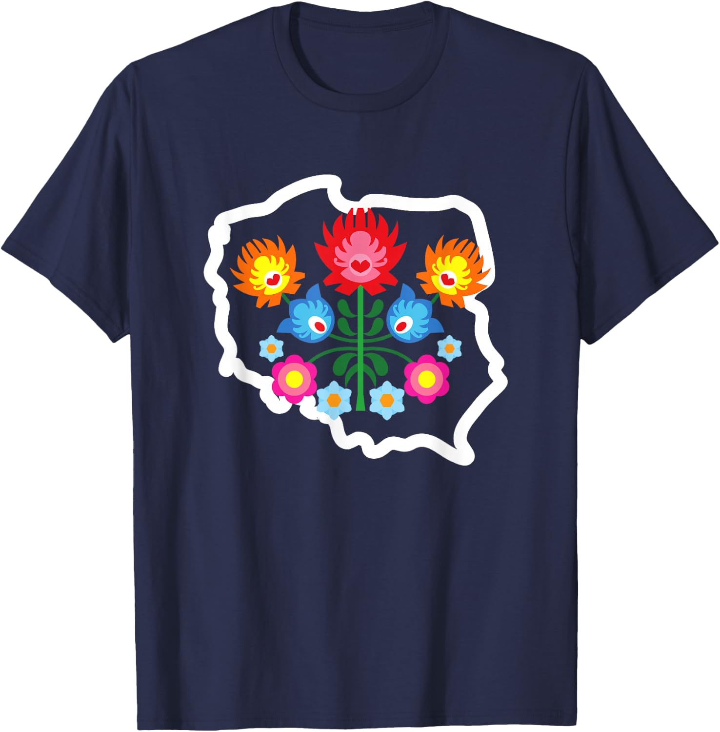Polish Folk Flower Art Poland Polska Polish Pride Souvenir T-Shirt - T-Shirt | Navy