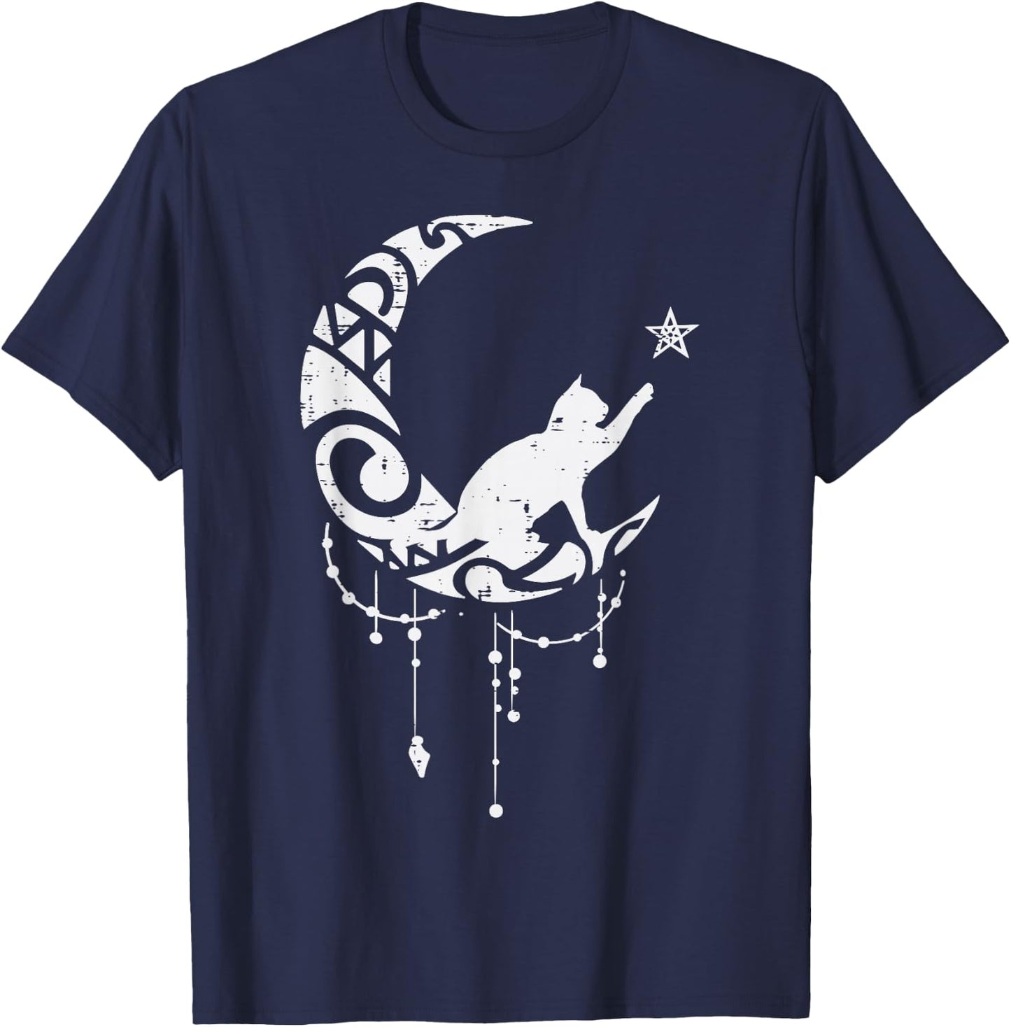 Crescent Moon Cat Star Mystical Celestial Women Girls Kids T-Shirt - T-Shirt | Navy