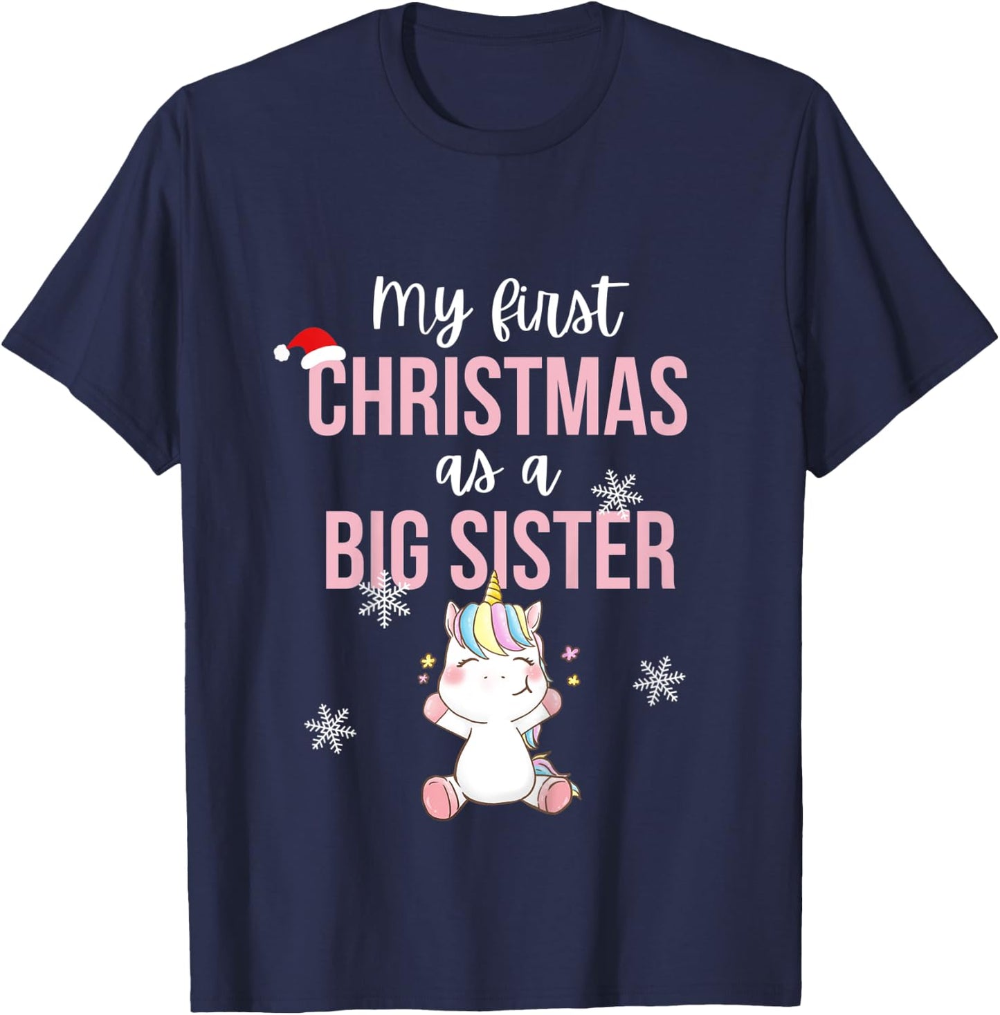 Kids My First One As A Big Sister Promoted Christmas Unicorn T-Shirt - T-Shirt | Navy