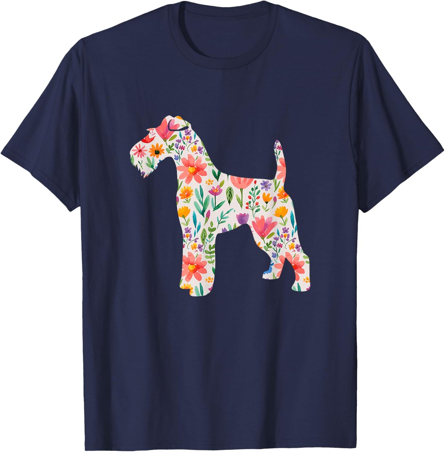 Wire Fox Terrier watercolor flowers design T-Shirt - T-Shirt | Navy