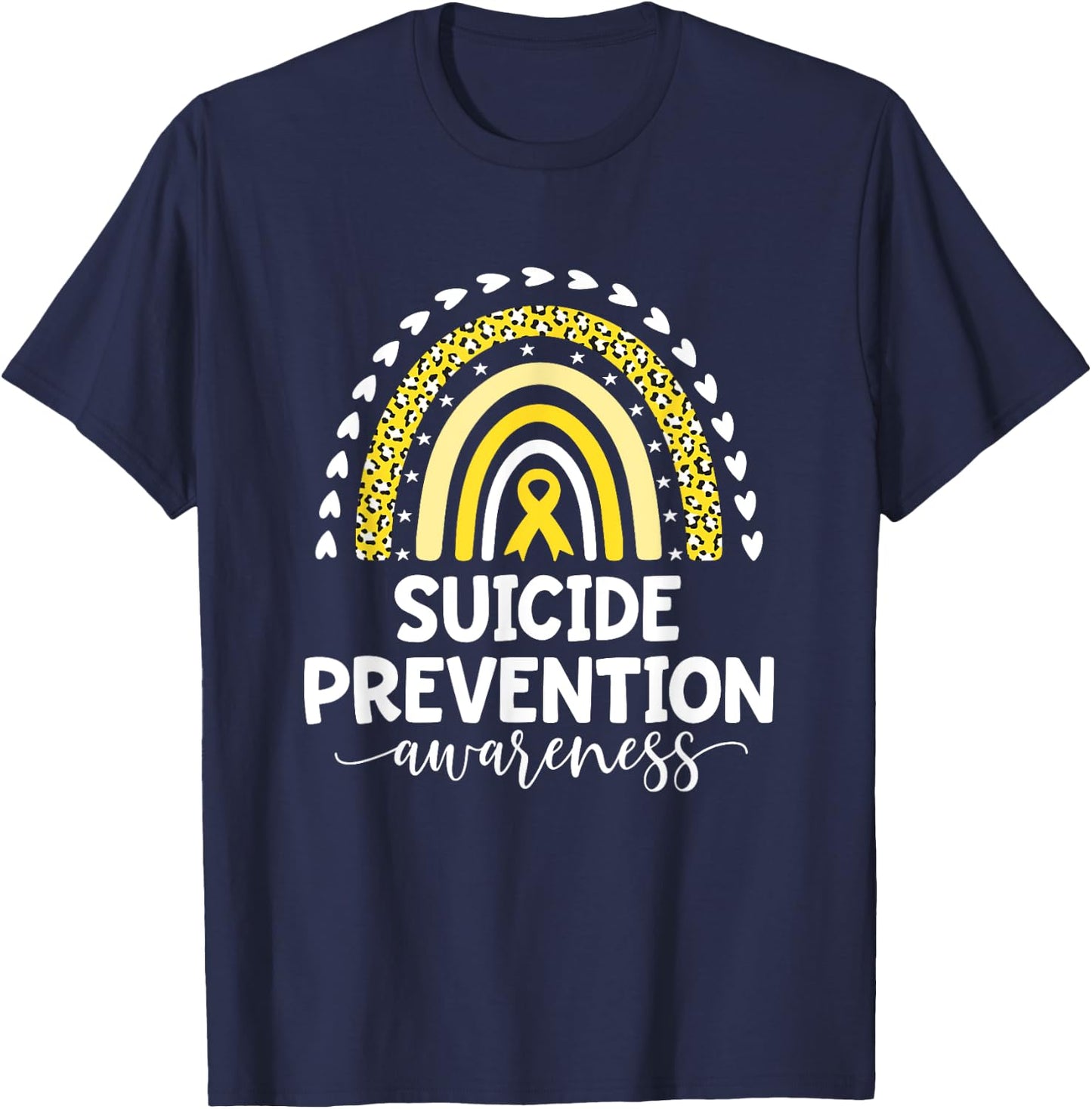 Yellow Rainbow Ribbon Support Suicide Prevention Awareness T-Shirt - T-Shirt | Navy