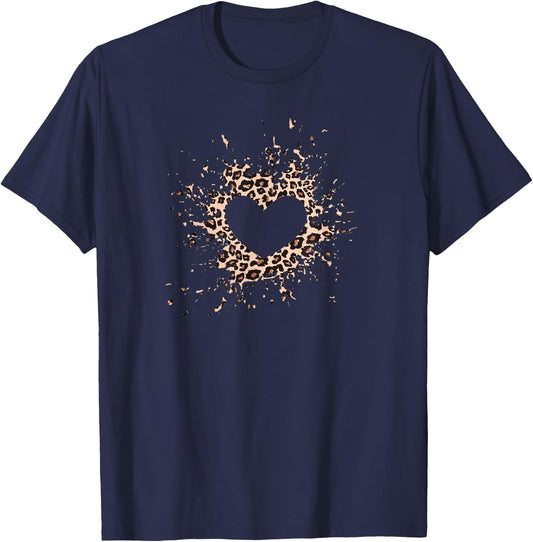 Animal Print Heart Splatter Design T-Shirt - T-Shirt | Navy