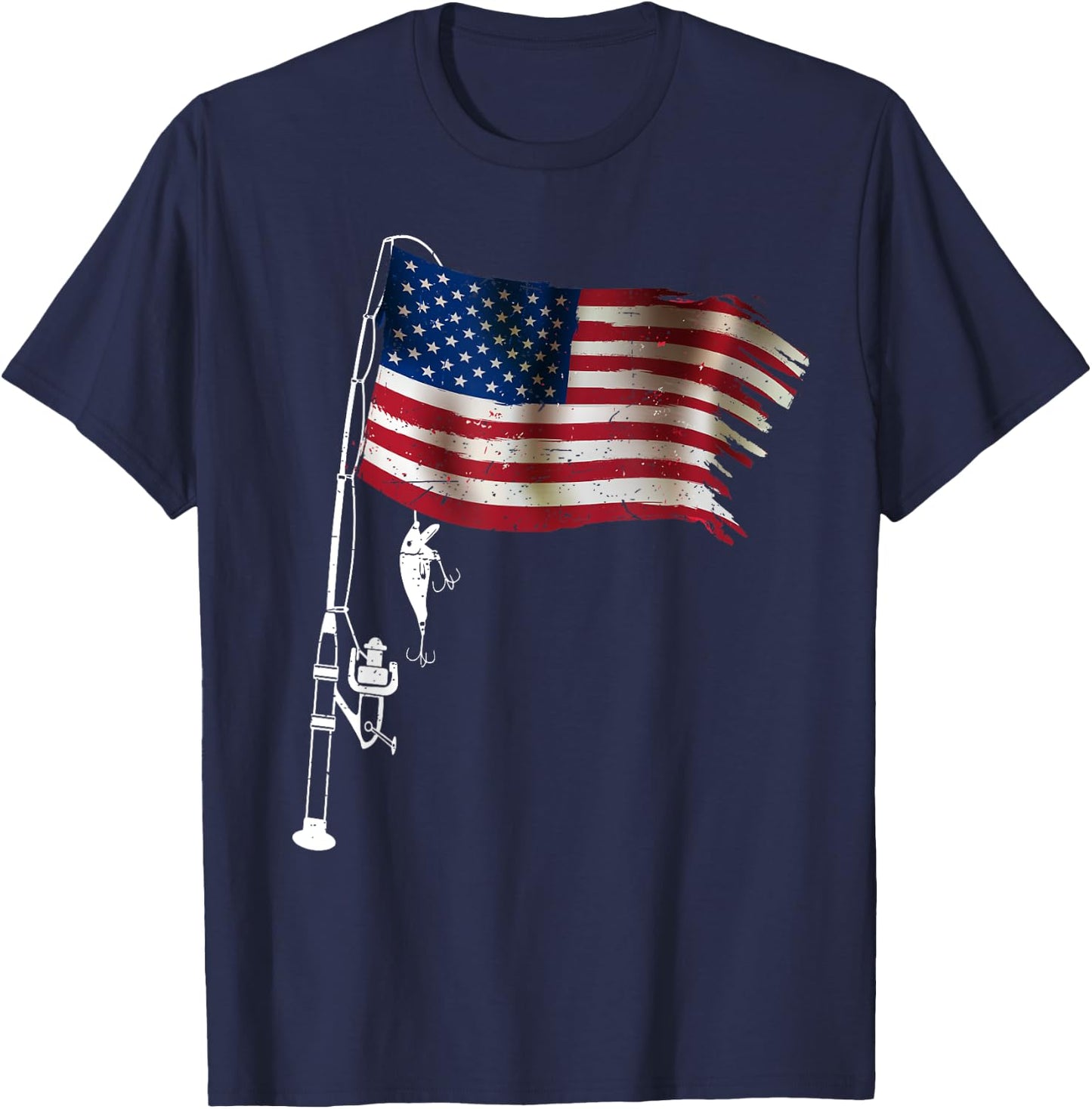 American Flag Fishing-Shirt 4th July Men Boy Patriotic Dad T-Shirt - T-Shirt | Navy
