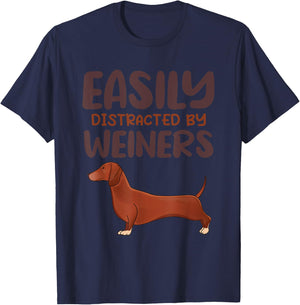Funny Easily Distracted By Weiners Cute Dachshund Lover T-Shirt - T-Shirt | Navy