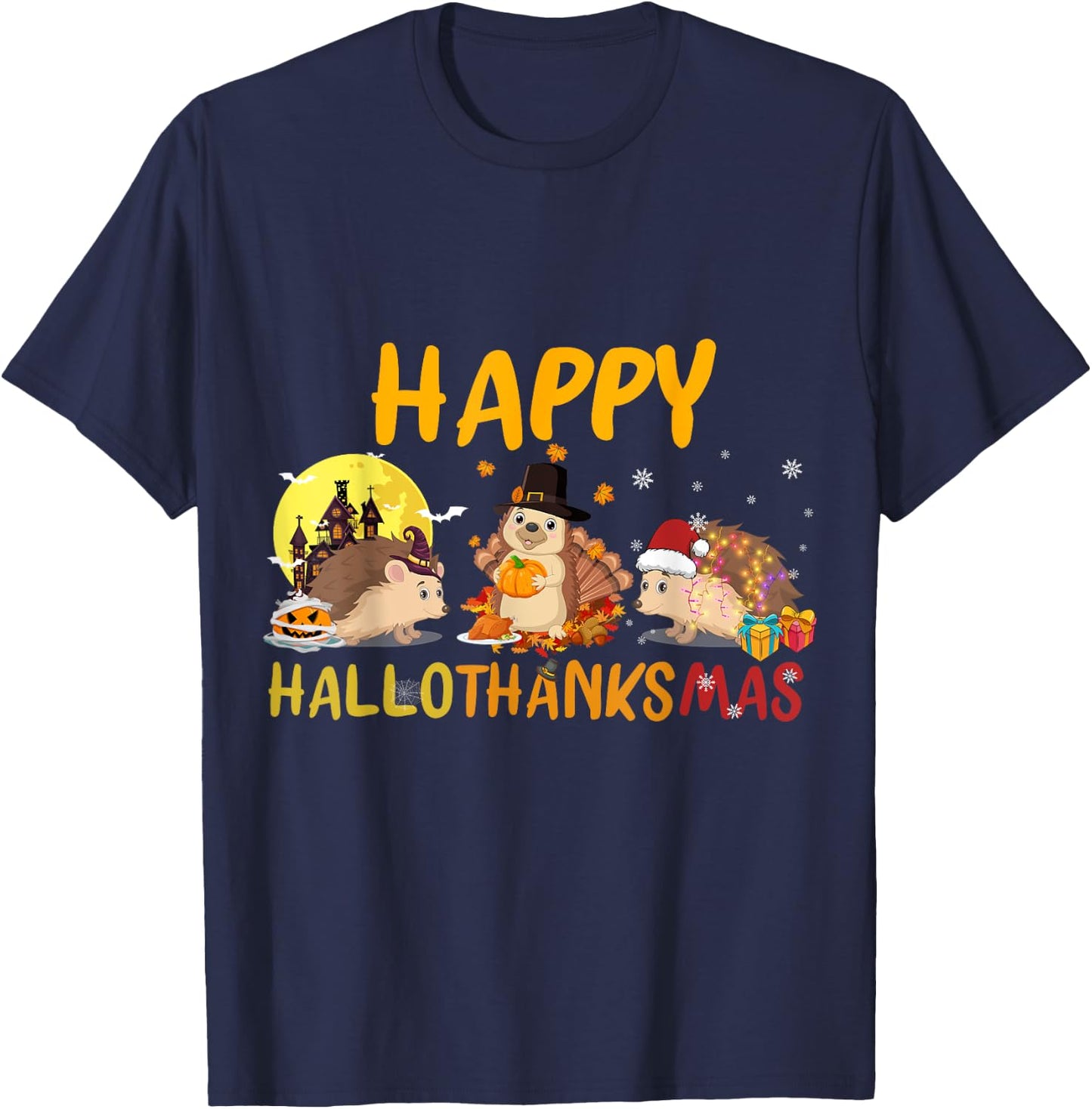Hedgehog Happy Fall Autumn Christmas Halloween Thanksgiving T-Shirt - T-Shirt | Navy