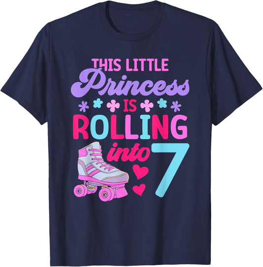 Rolling into 7 Girls 7th Birthday Roller Skates T-Shirt - T-Shirt | Navy