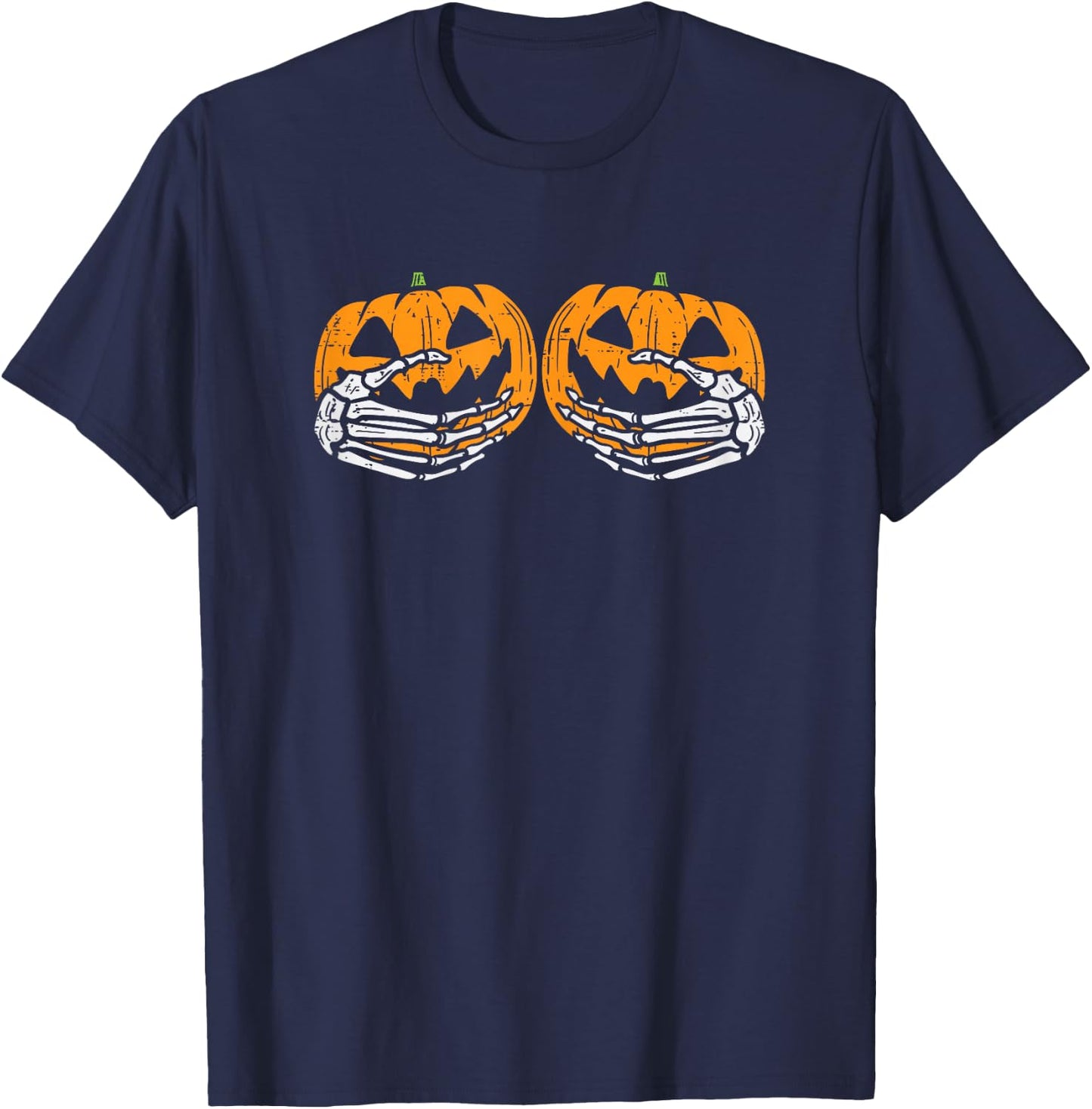 Skeleton Hands Pumpkins Funny Halloween Costume T-Shirt - T-Shirt | Navy