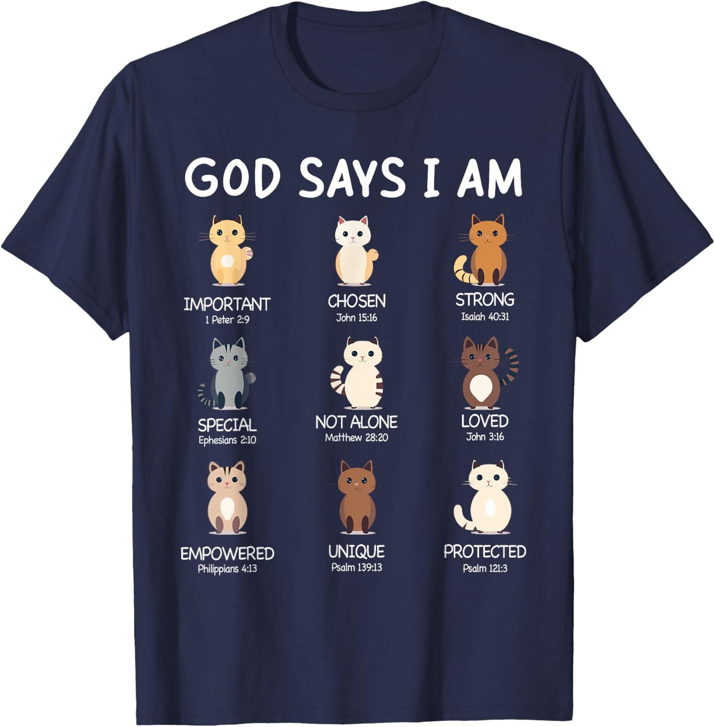 Cute God Says I Am Cat Lover Funny Christian Kids Girls T-Shirt - T-Shirt | Navy