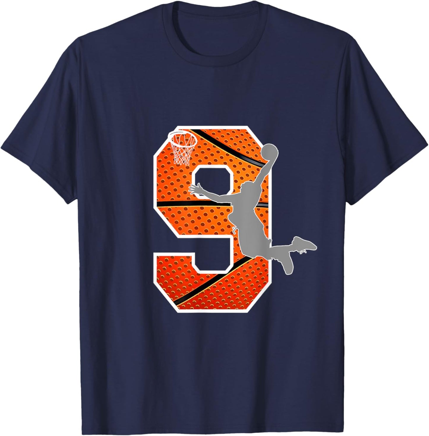Kids 9 Years Old 9th Basketball Birthday Party Boys Girls T-Shirt - T-Shirt | Navy