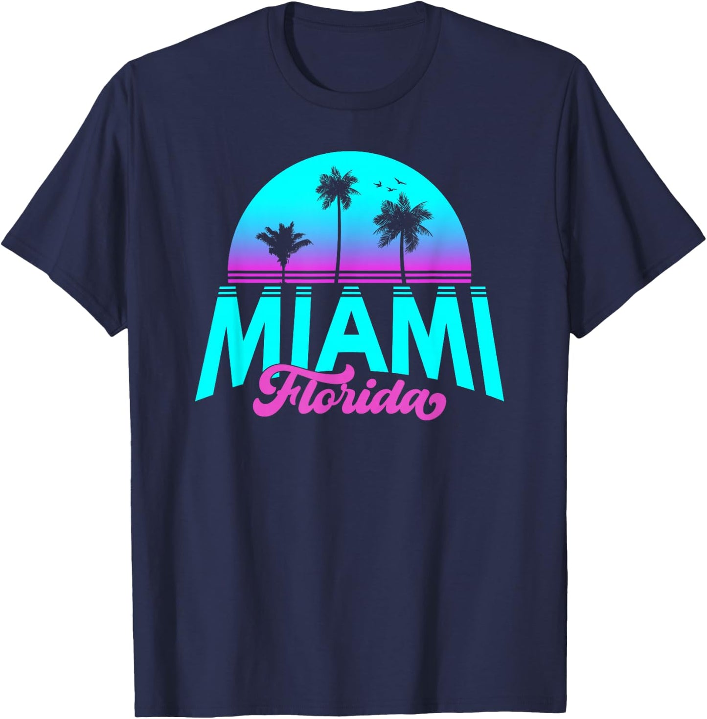 Miami Florida Retro Vintage Sunset T-Shirt - T-Shirt | Navy