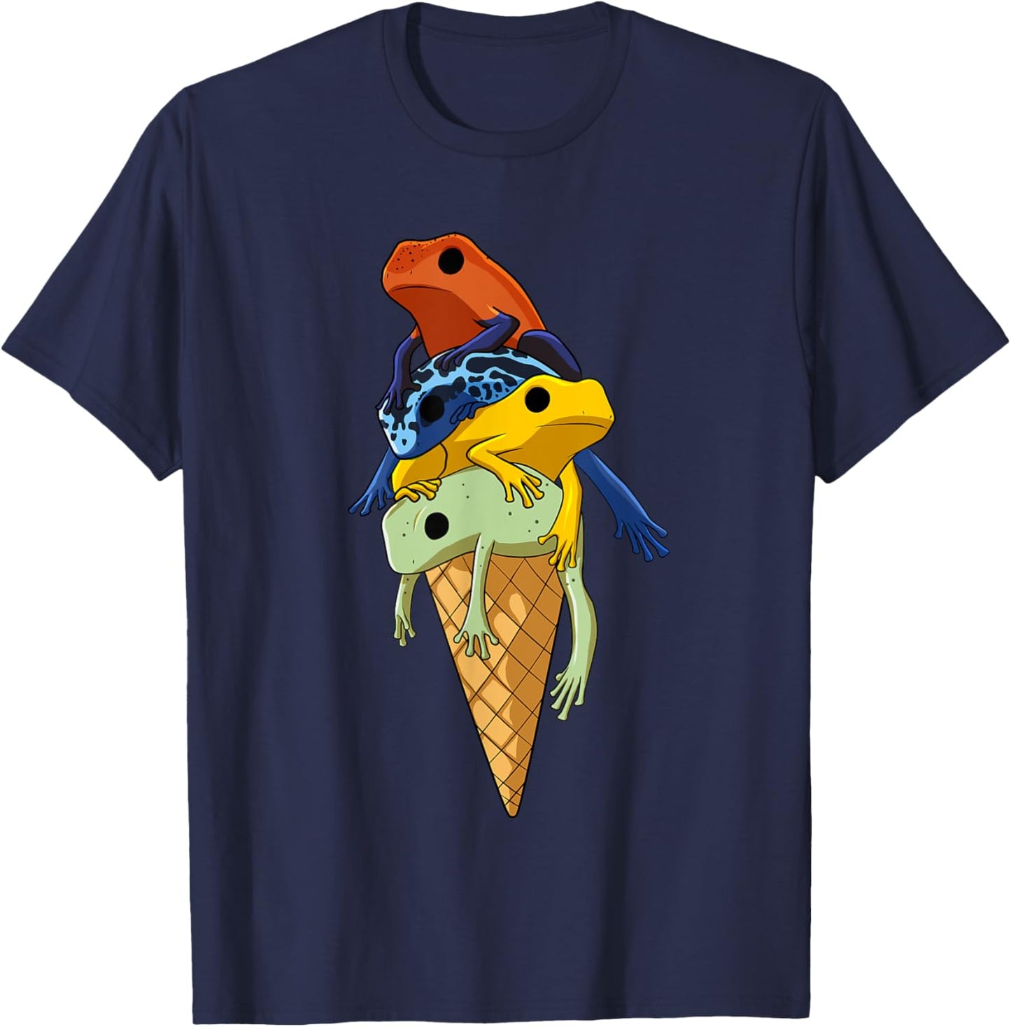 Funny tree climbing frogs, ice cream in a waffle T-Shirt - T-Shirt | Navy