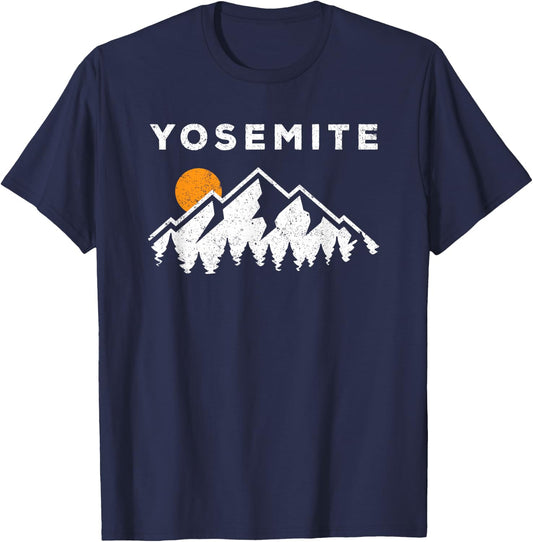 Retro Yosemite California Hiking National Park T-Shirt - T-Shirt | Navy