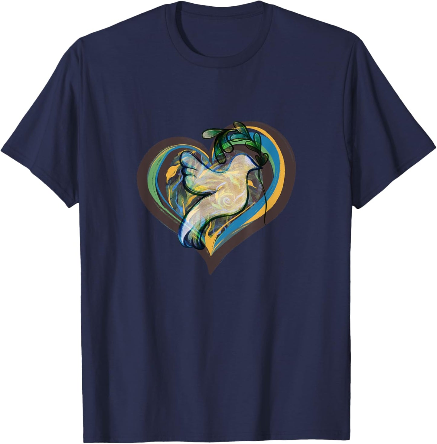 CAT -Kids Peace , Black, Small, Short Sleeve, , Classic Fit, Modern Peace Theme, Bird, Hearts, All Seasons, 1 Count, 0 Pockets, Stretchable, Adults T-Shirt - T-Shirt | Navy