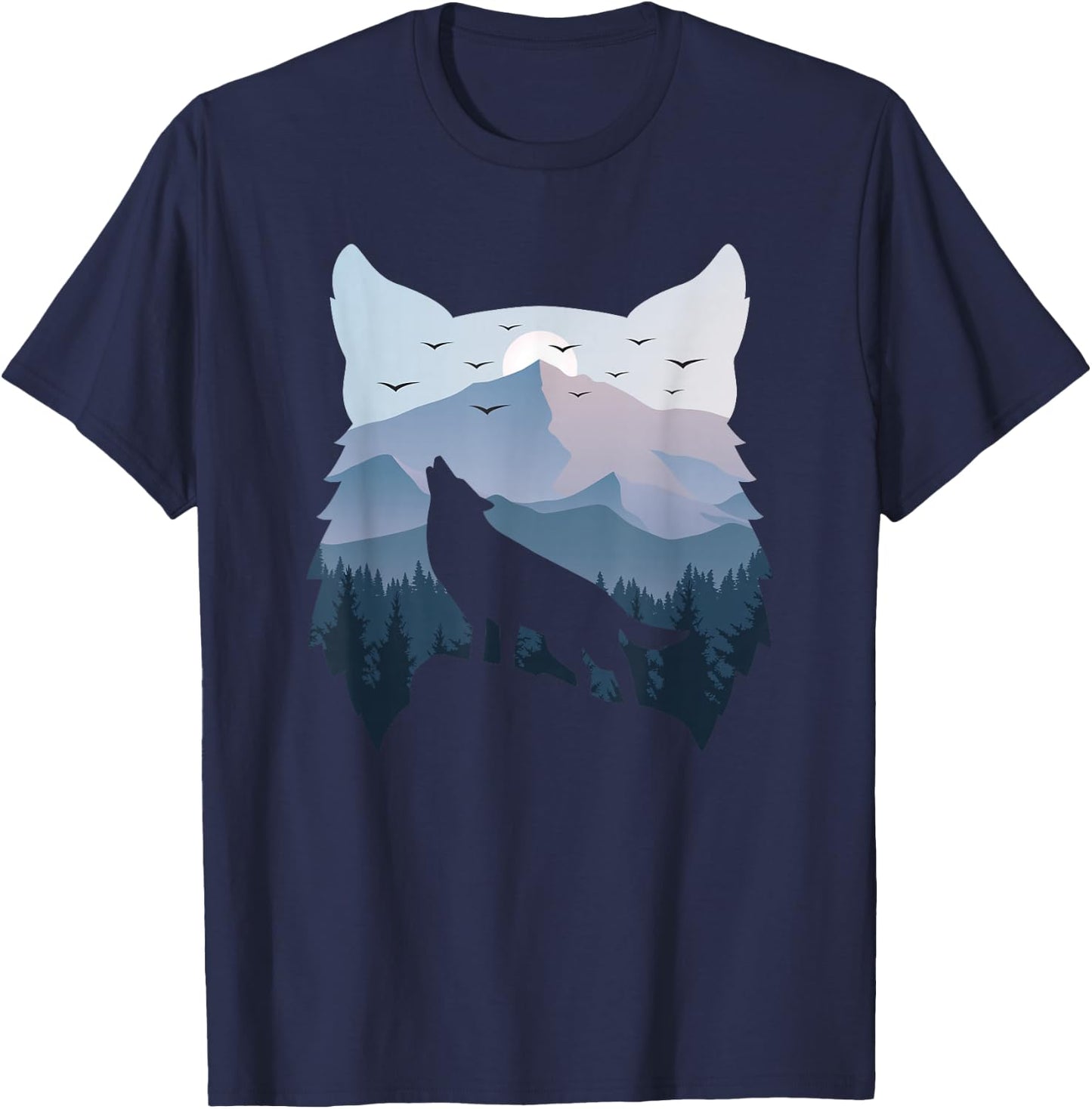 Wolf Landscape Mountain Wildlife Animal Nature Men Women T-Shirt - T-Shirt | Navy